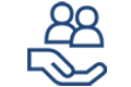 An icon of an open hand with the palm facing up, and two silhouettes of people floating above it.